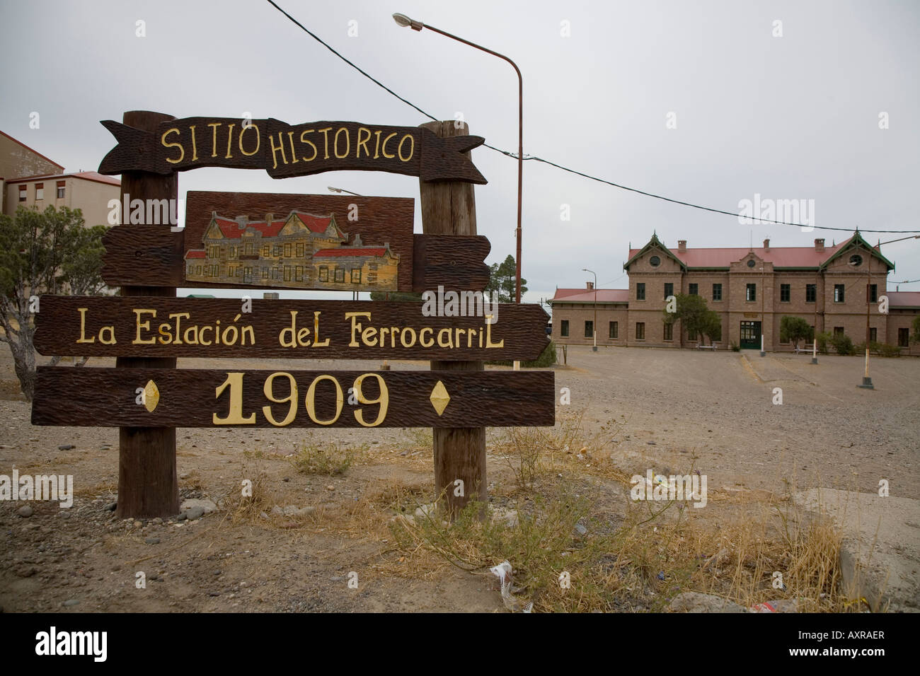 La gare historique, Puerto Deseado Bahnhof Banque D'Images