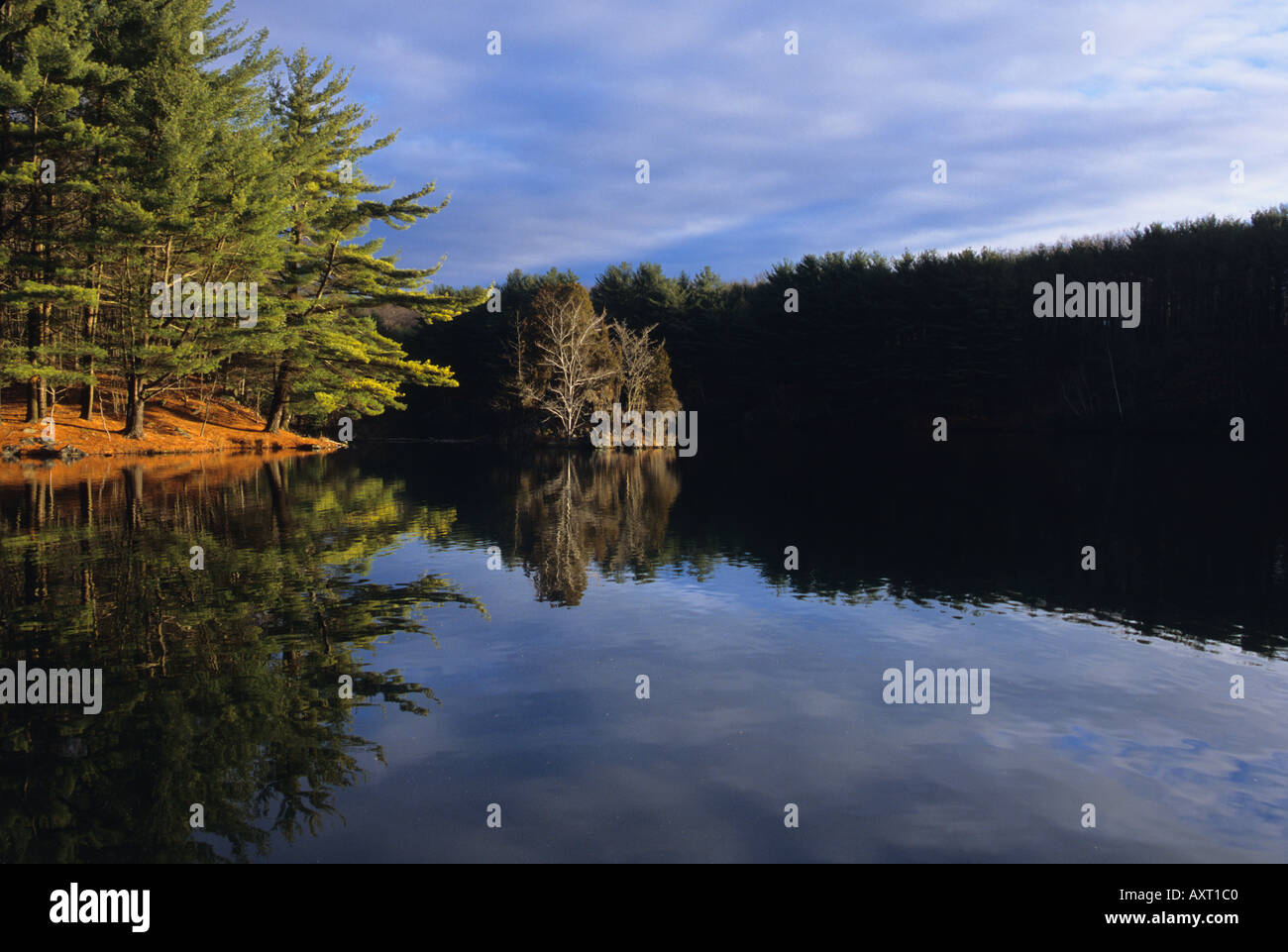 Paysage avec Lac encore couleur ciel dramatique Banque D'Images
