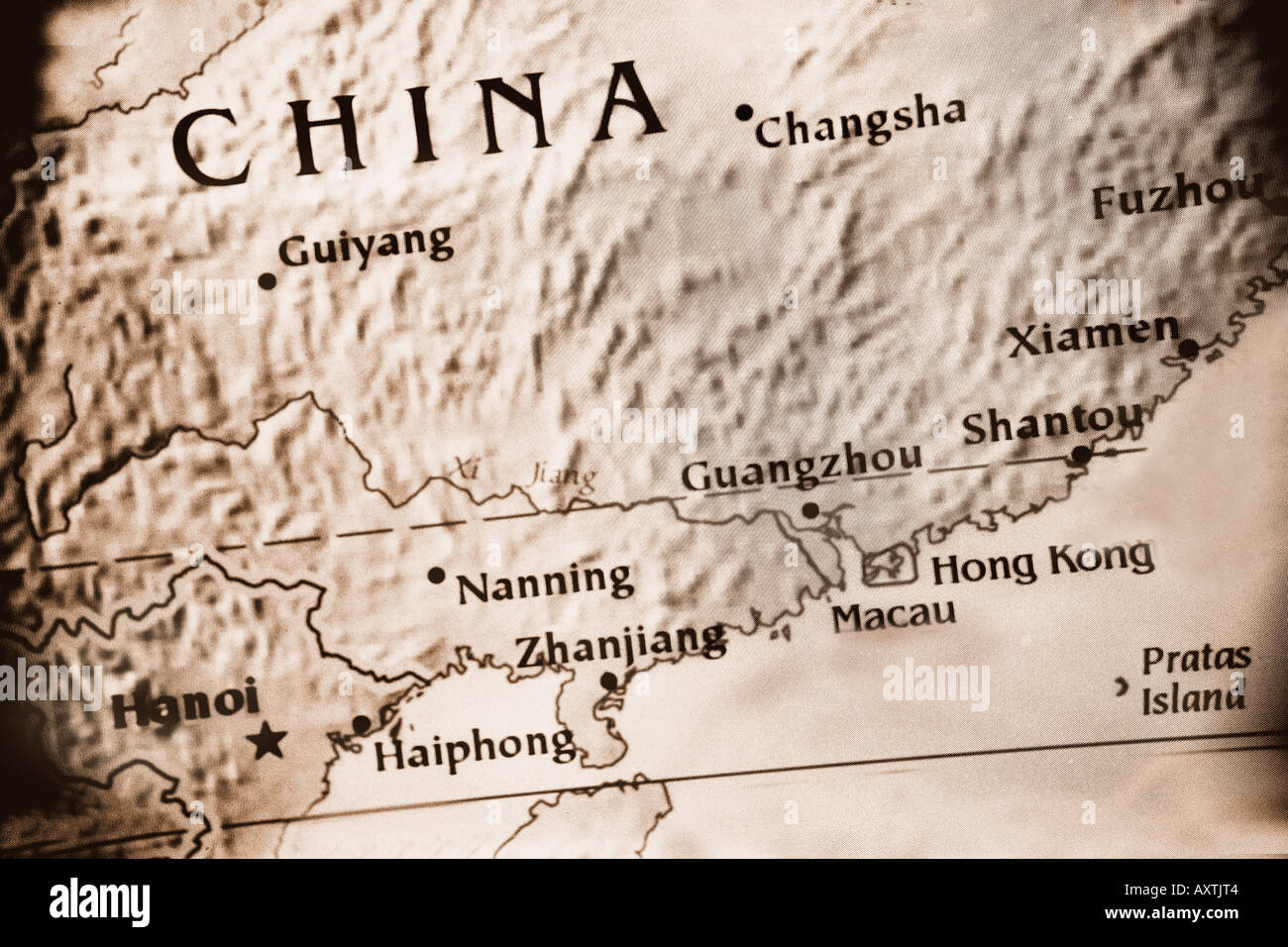 Close-up carte du pays Chine situé sur le continent asiatique Banque D'Images