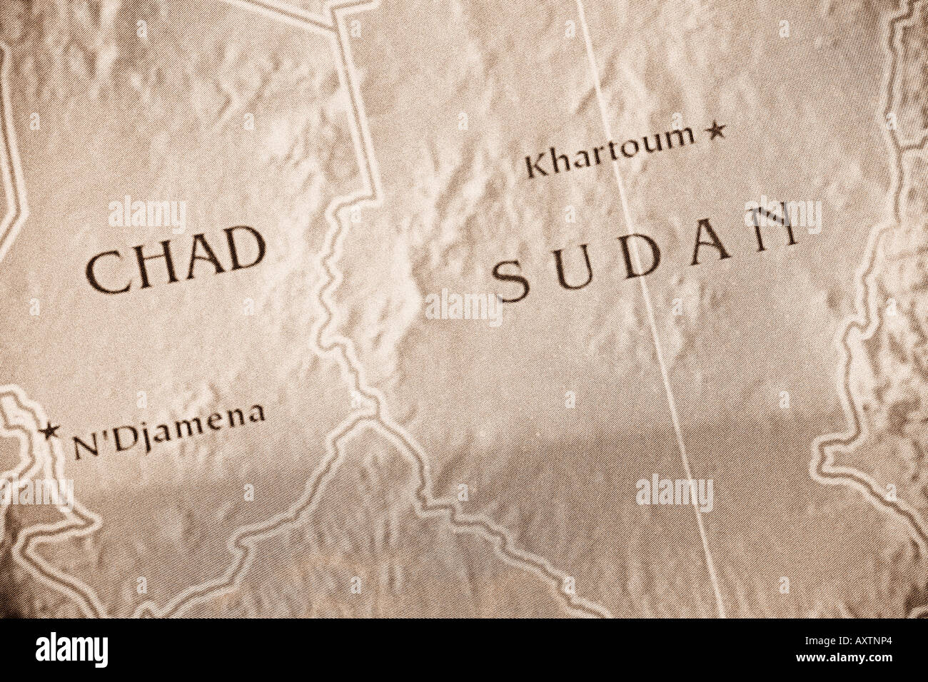La carte actuelle des pays du Tchad et du Soudan, situé en Afrique. Banque D'Images