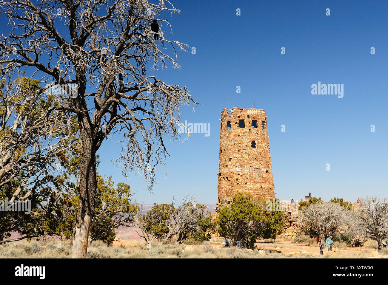 Desert view watchtower sur la rive sud du Grand Canyon National Park Arizona conçu par Mary Colter,. Banque D'Images Desert view watchtower sur la rive sud du Grand Canyon National Park Arizona conçu par Mary Colter,. Banque D'Images