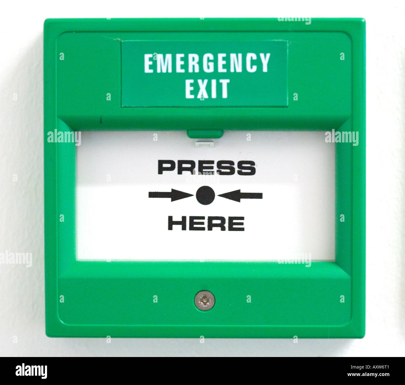 Vert urgence bouton quitter appuyez ici pour ouvrir la porte Banque D'Images