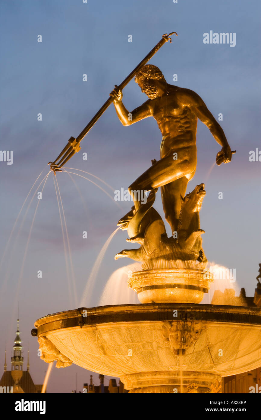 La fontaine de Neptune, Dlugi Targ (marché), Gdansk, Pologne, l'Europe occidentale, Banque D'Images