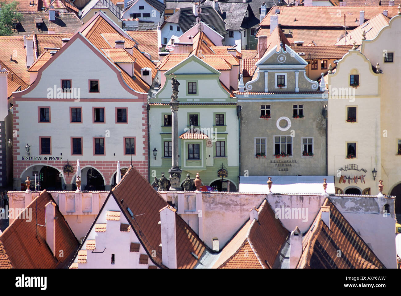 Vue du château de la place de la ville, Cesky Krumlov, classé au Patrimoine Mondial de l'UNESCO, la République tchèque, l'Europe Banque D'Images