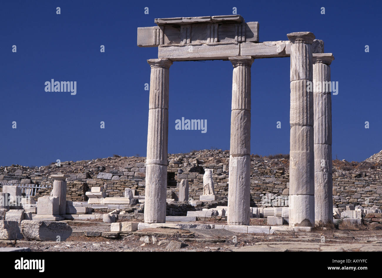 Délos, Löwenterassen, Ruine Tempel Banque D'Images