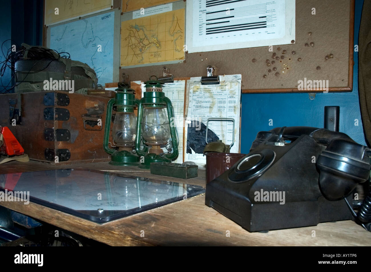 Le prix des communications au cours de la seconde guerre mondiale au musée de la batterie,le château de pendennis falmouth, Cornwall, Angleterre Banque D'Images