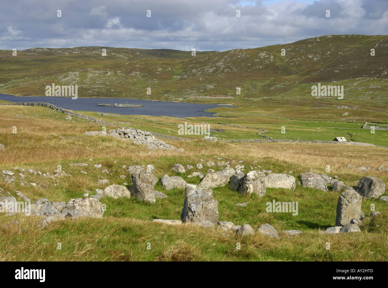 Le Brouster Scord du village ancien site sur Shetland Banque D'Images