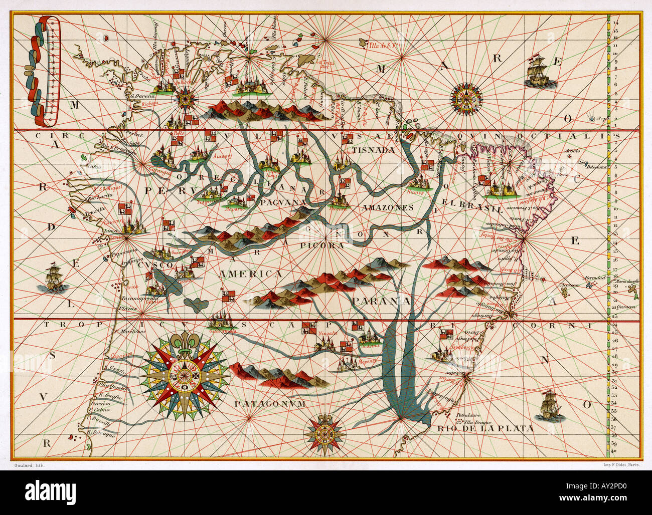 La carte s'Amérique latine Brésil 16c Banque D'Images