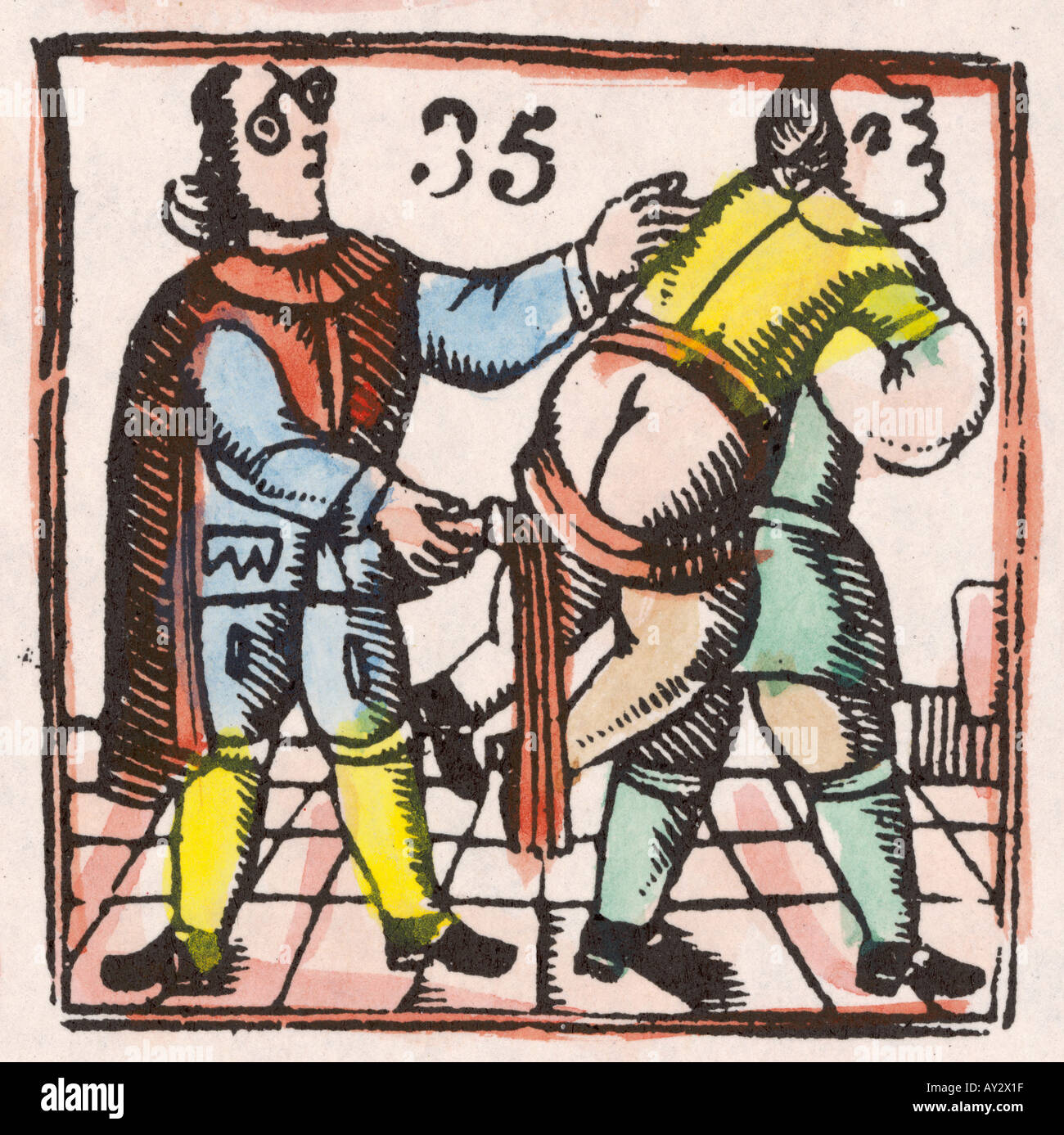 C17 La flagellation Woodcut Banque D'Images