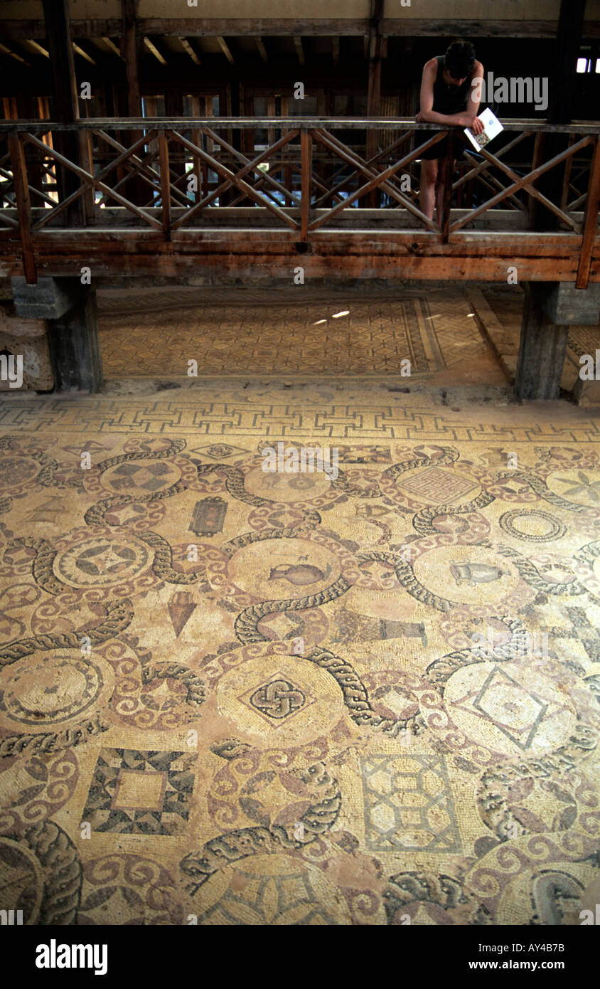 Plancher de mosaïque romaine à Nea Pafos, Chypre Banque D'Images