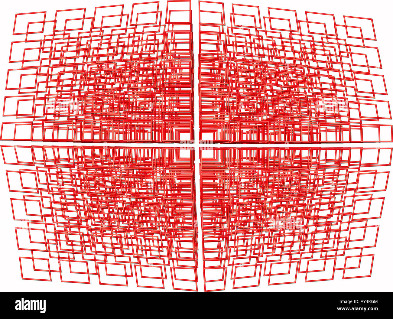 La grille de couleur rouge sur fond blanc avec des couches s'étendant vers l'arrière vers l'infini. Banque D'Images