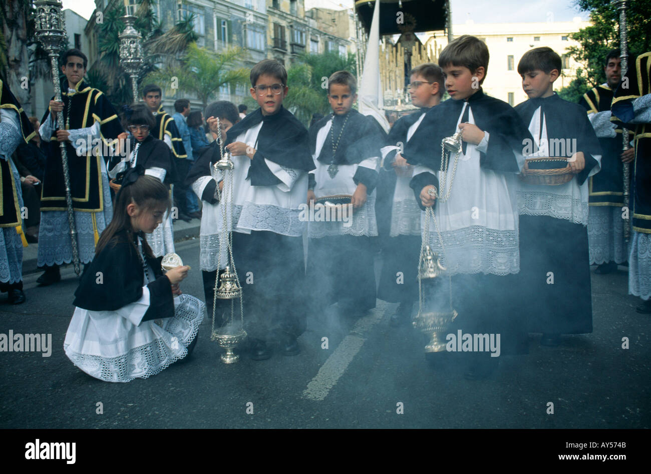 Semana Santa, Pâques ou des célébrations de la semaine sainte, de processions religieuses, malaga andalousie andalousie espagne Banque D'Images