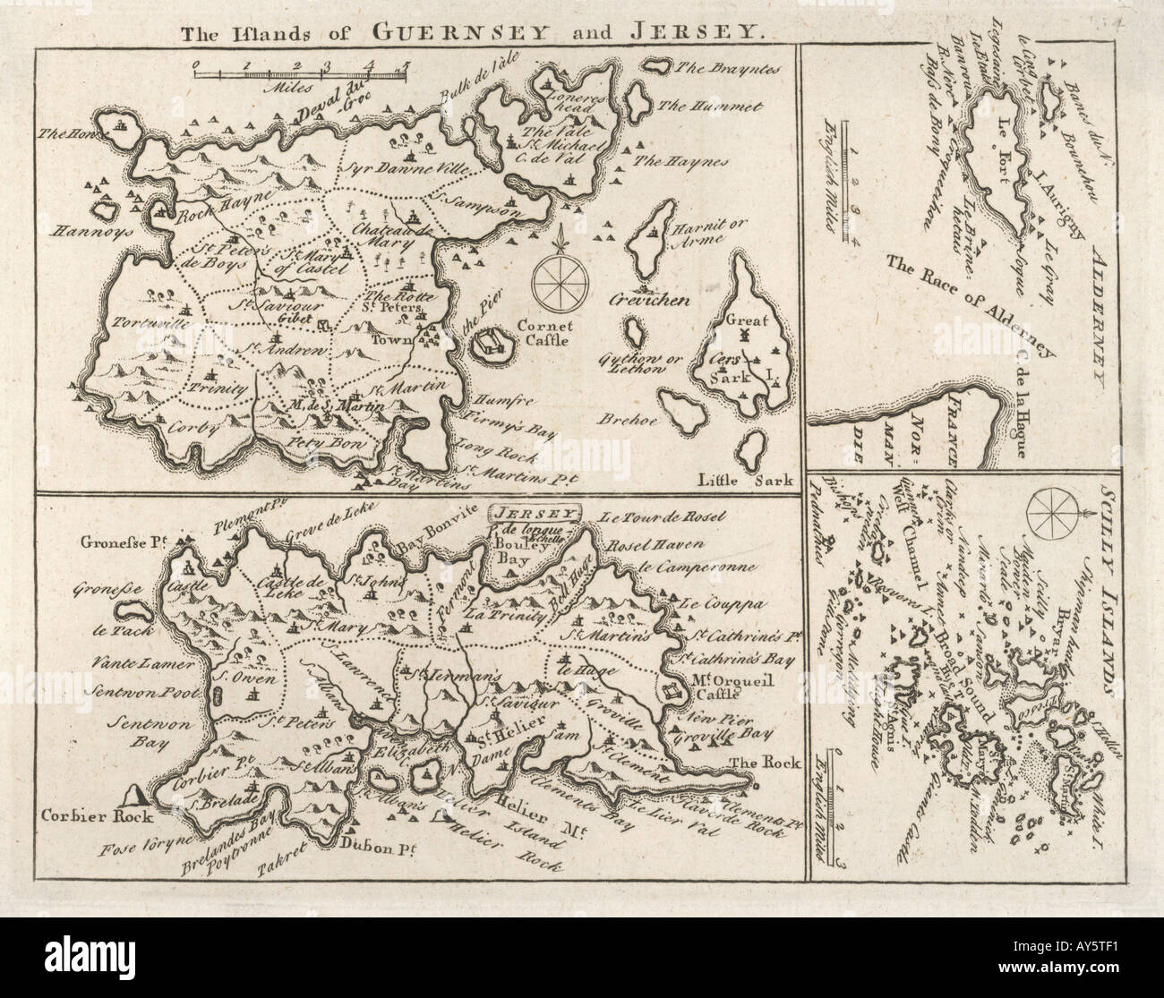 La carte Channel Islands 18c Banque D'Images