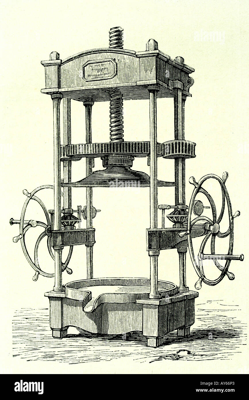 Manuel Appuyez sur pour l'huile d'olive. Illustration d'antiquités. 1889 Banque D'Images