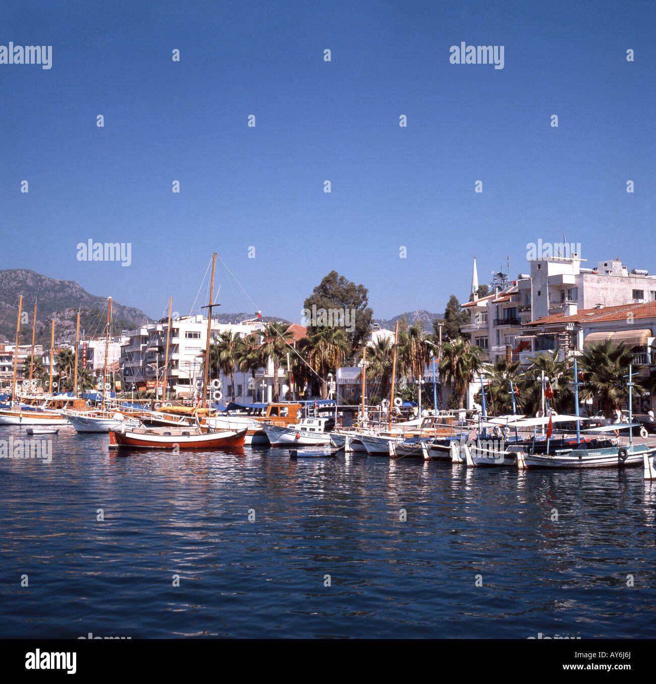 Vue sur le port, Marmaris, Province de Mugla, République de Türkiye Banque D'Images
