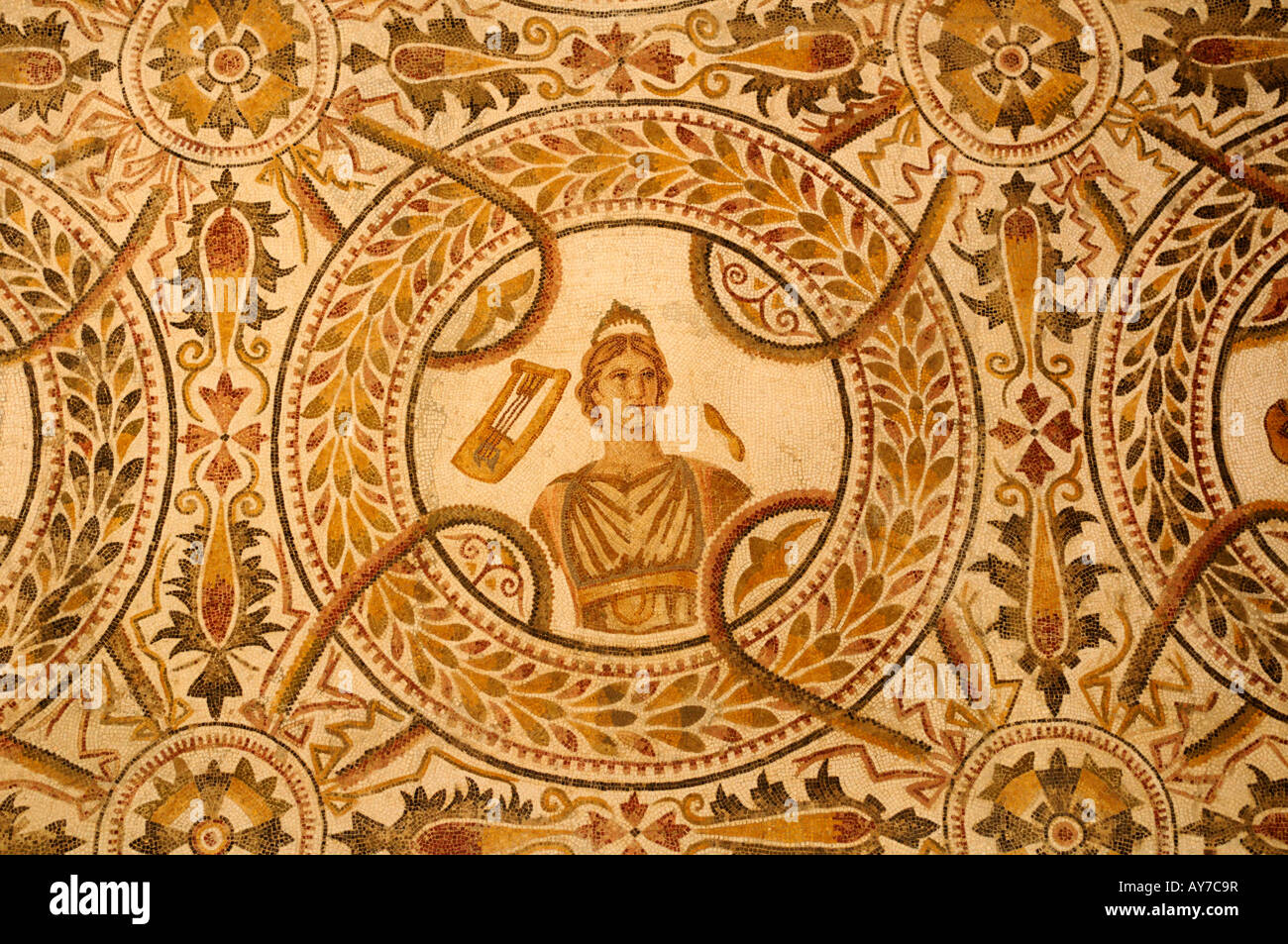 Détail de Muses Mosaïque, Musée d'archéologie, El Jem Tunisie Banque D'Images