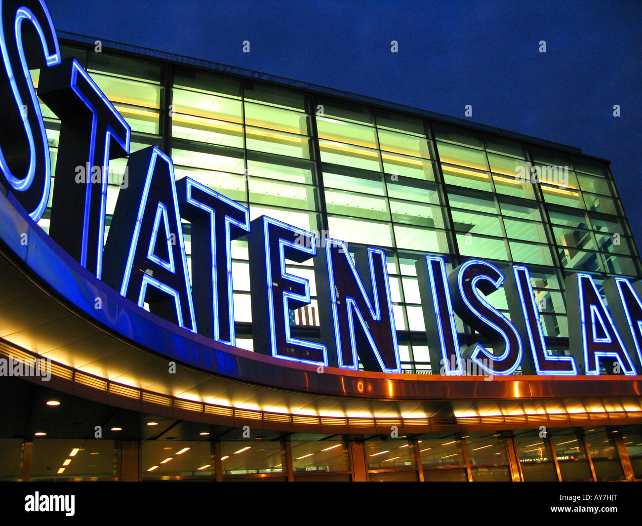 Staten Island Ferry signe, Battery Park, New York City, New York Banque D'Images
