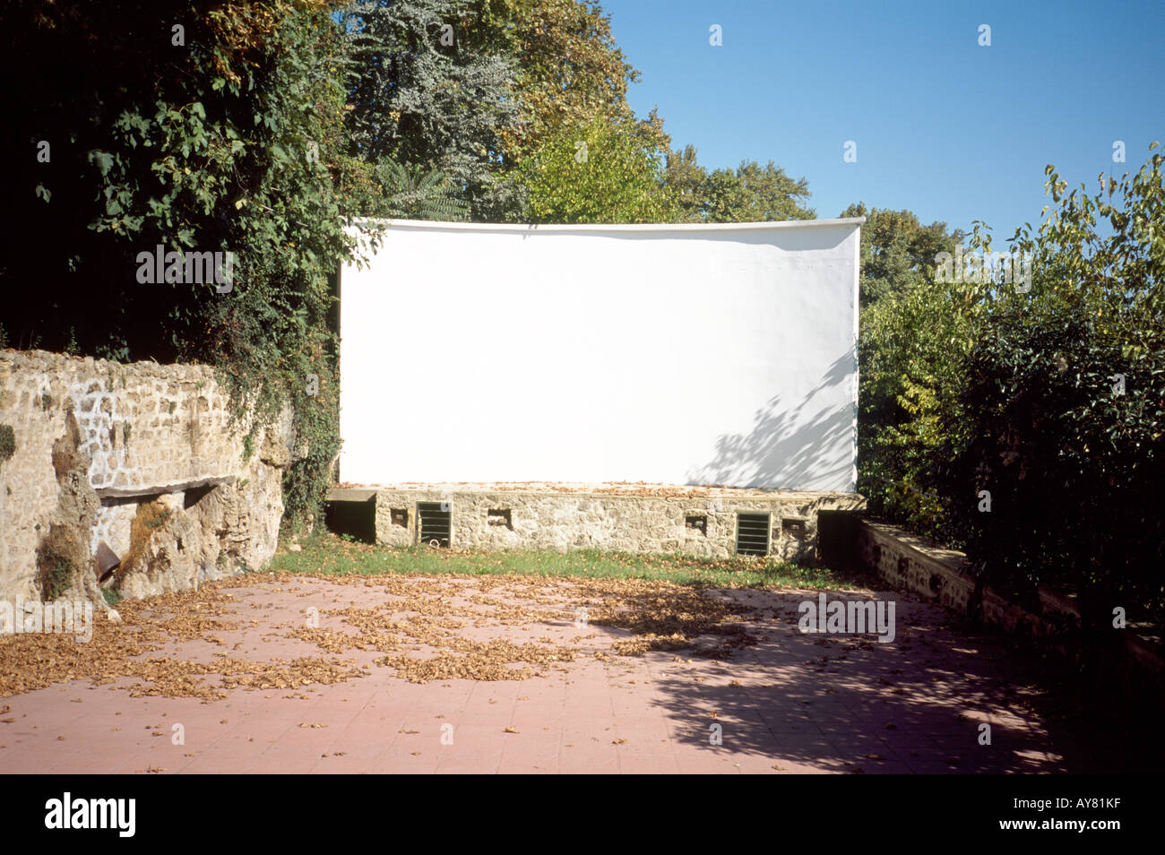 Vide l'écran de cinéma en plein air, d'Edesse, Grèce Banque D'Images