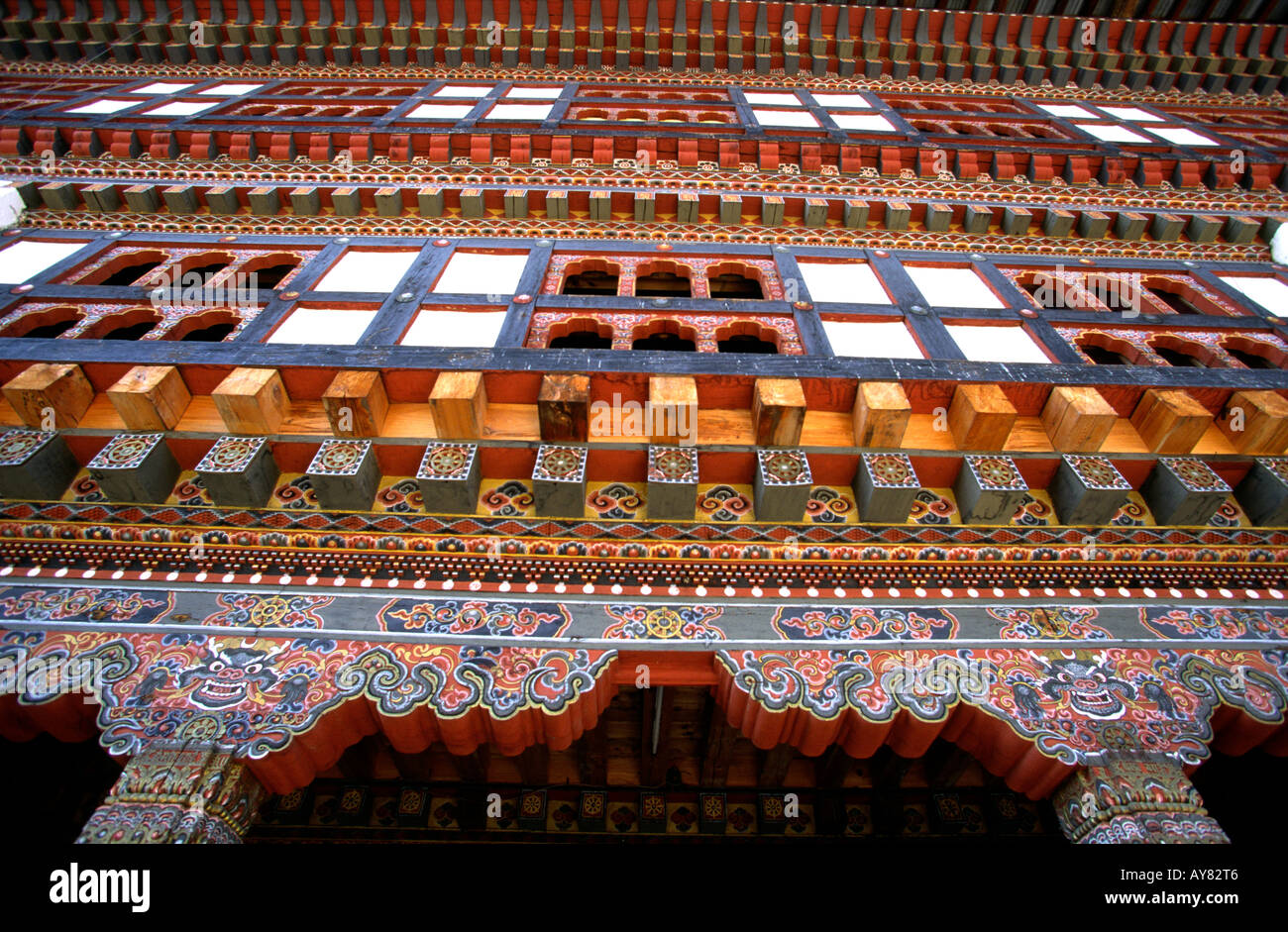 Bhoutan Thimphu Dzong détail de construction et de décoration en bois Banque D'Images