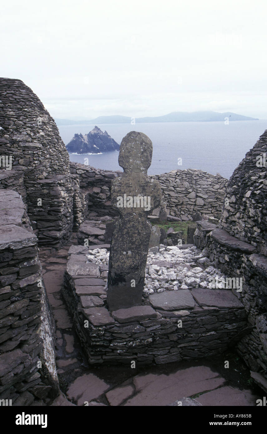 Vestiges de croix sur Skellig Islands County Kerry Ireland Banque D'Images