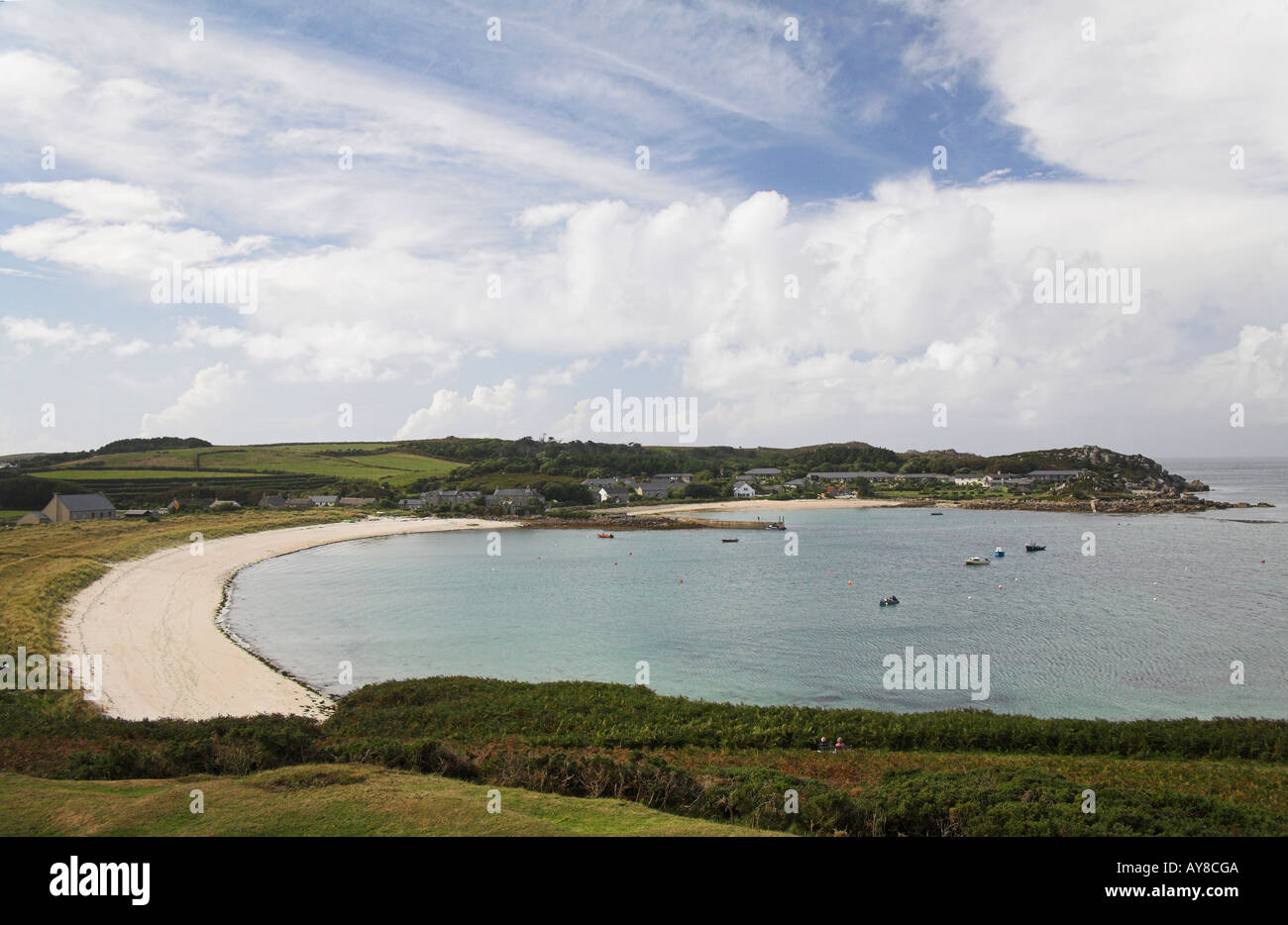 Island Hotel Old Grimsby Îles Scilly Tresco Cornwall Harbour Harbour green porth, Raven's coast plage de sable blanc pur Banque D'Images