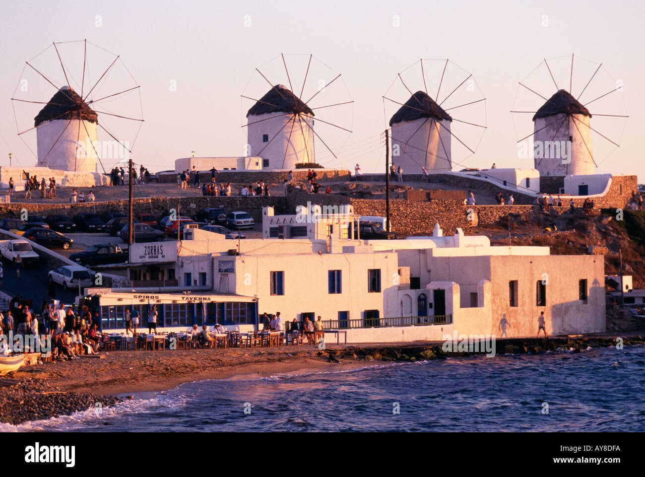 Les moulins à vent de Mykonos Cyclades Grèce Banque D'Images