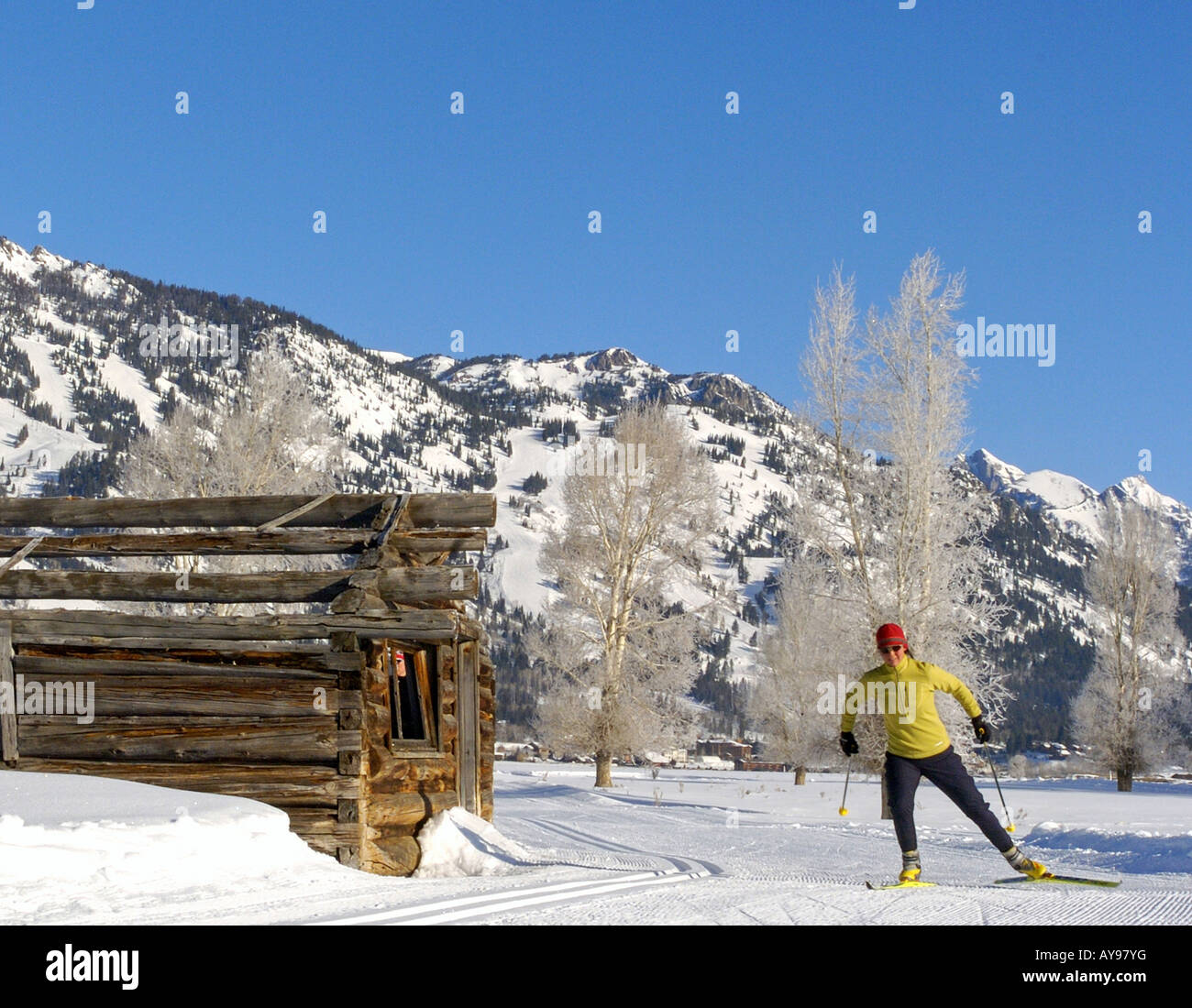 Femme SKI de Jackson Hole, Wyoming Banque D'Images