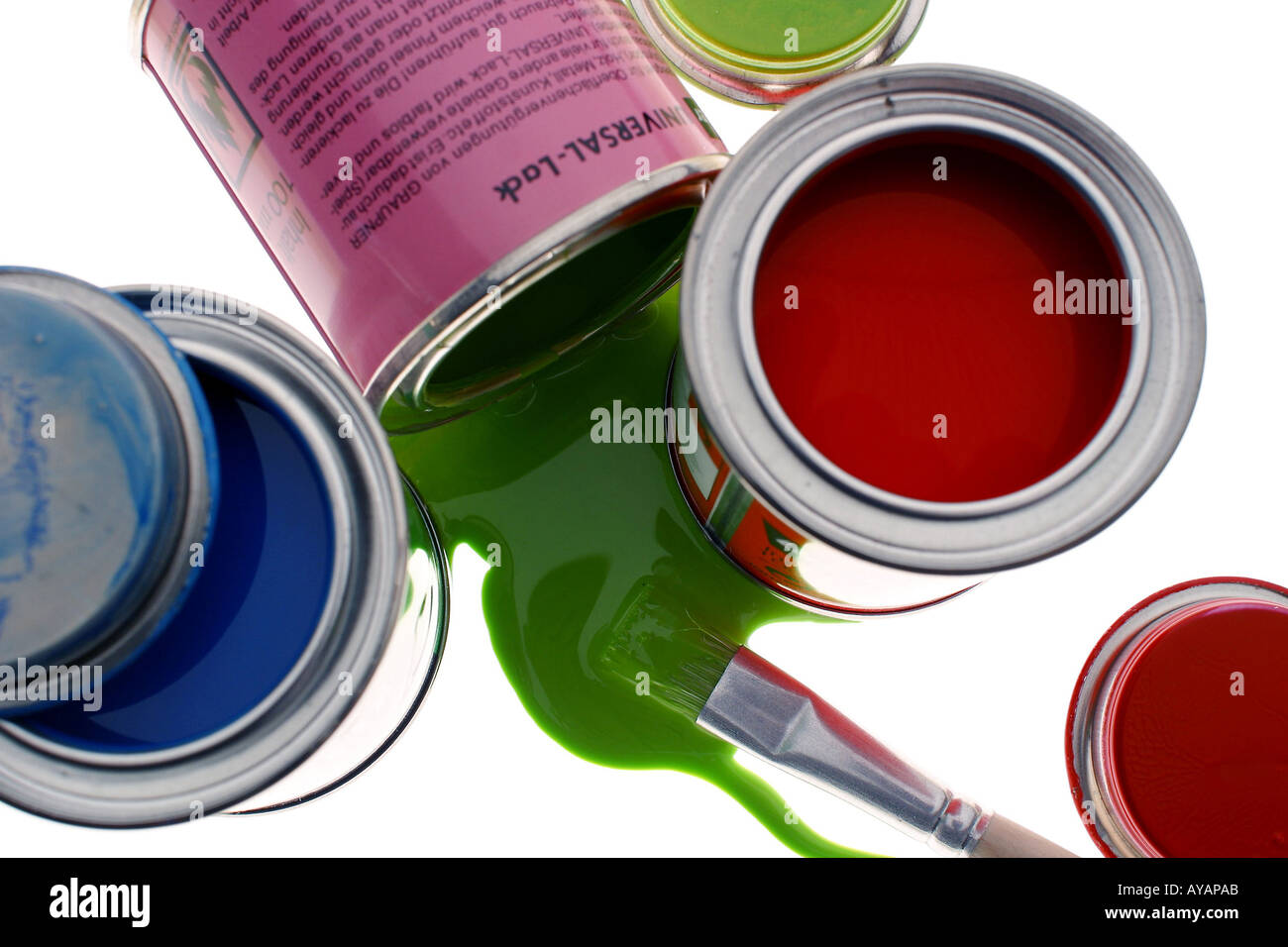 Farbtoepfe mit Pinsel Banque D'Images
