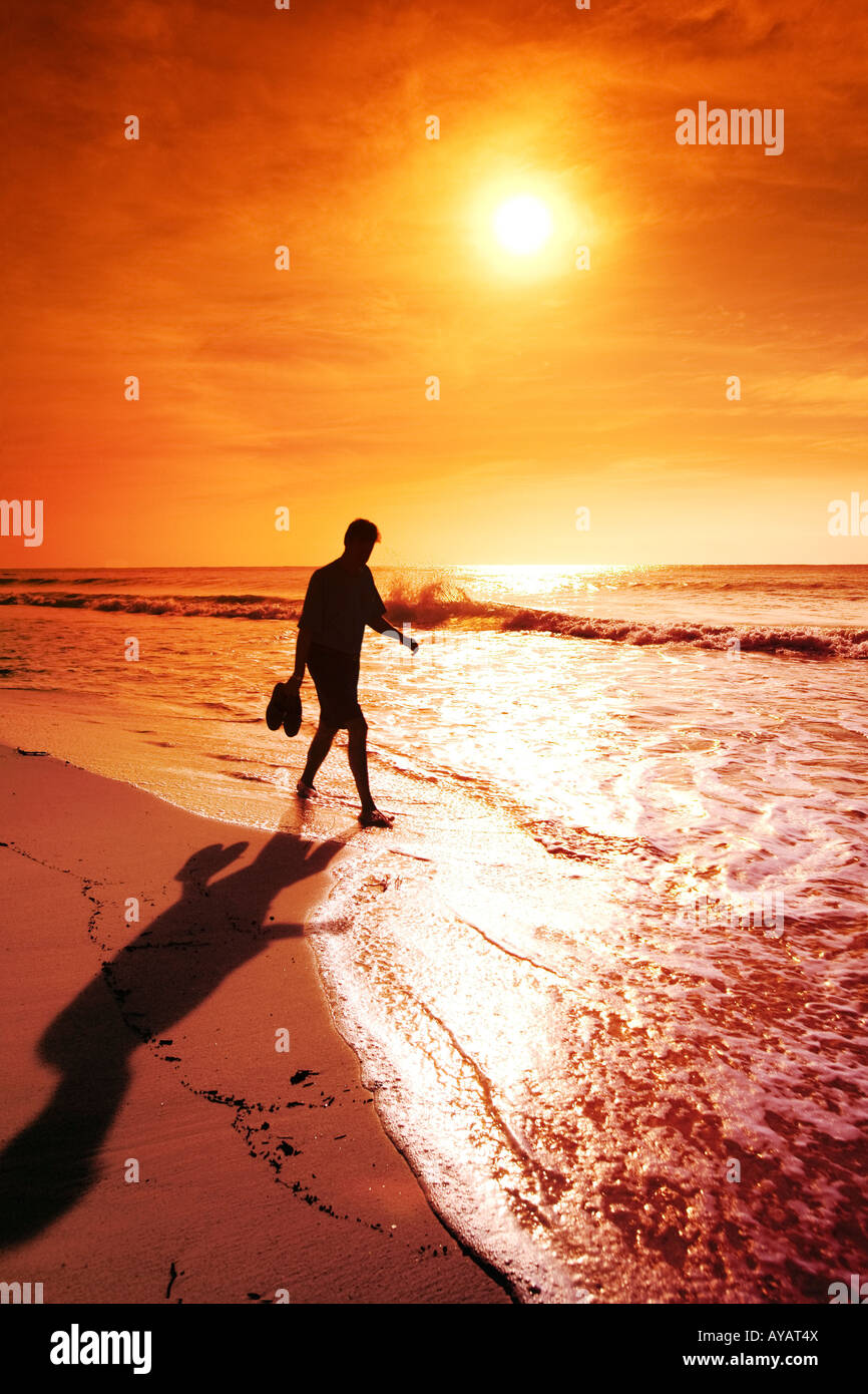 Marcher le long de la plage Banque D'Images