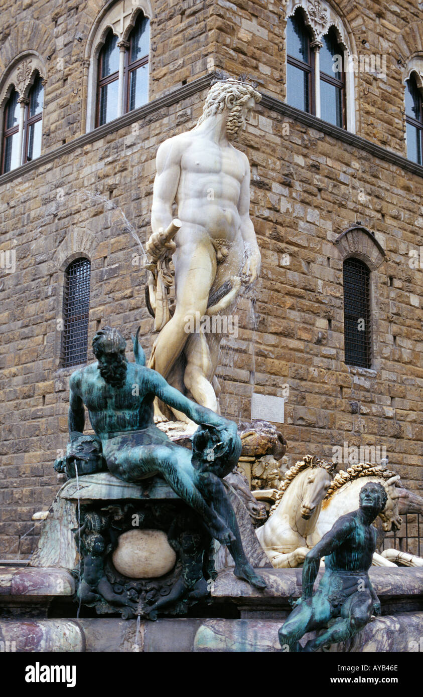 Fontaine de Neptune par Bartolomeo Ammannati Piazza della Signoria. Florence Italie. Banque D'Images