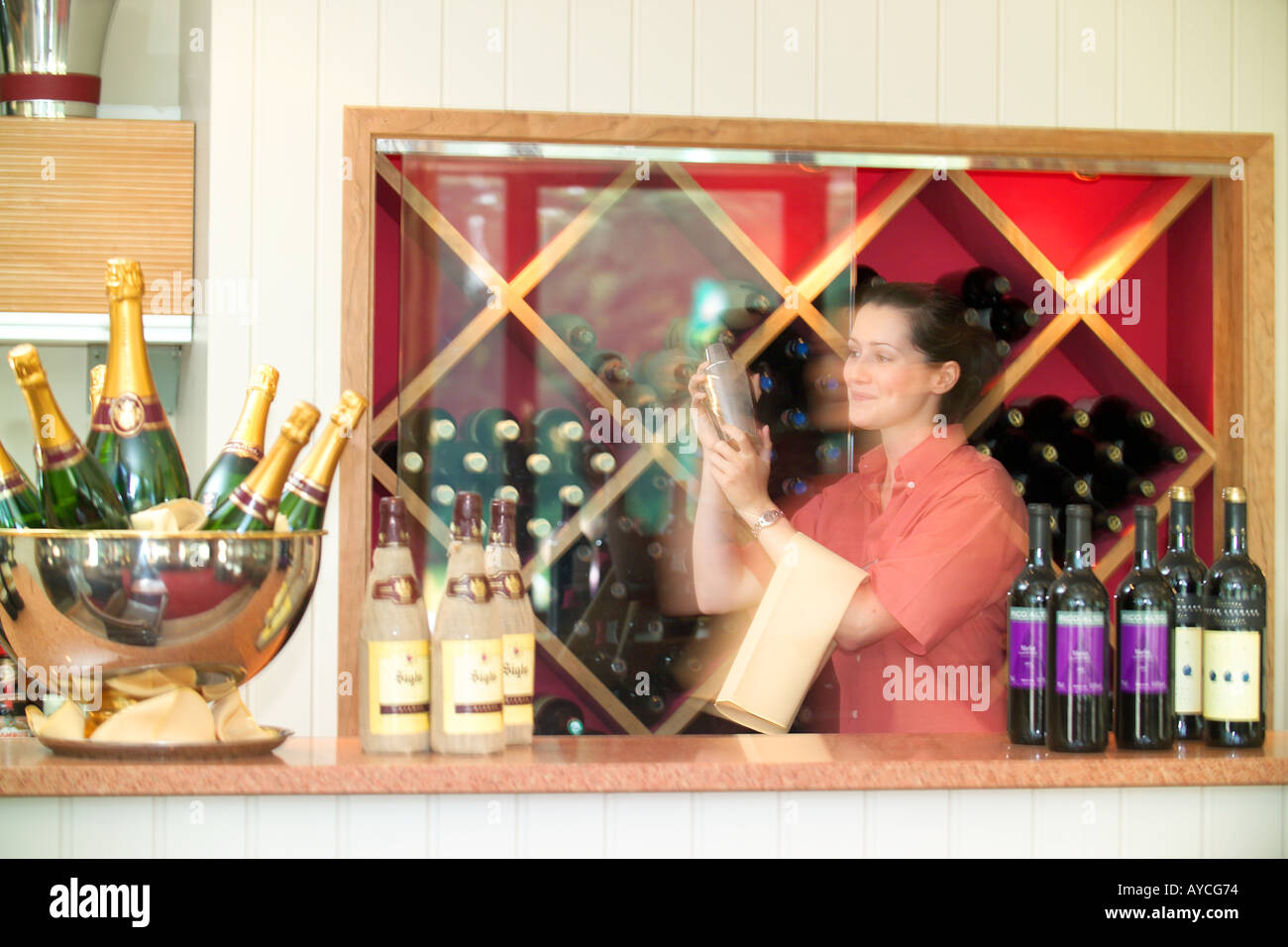 Serveuse en restaurant bar à cocktails Salles de mélange Banque D'Images