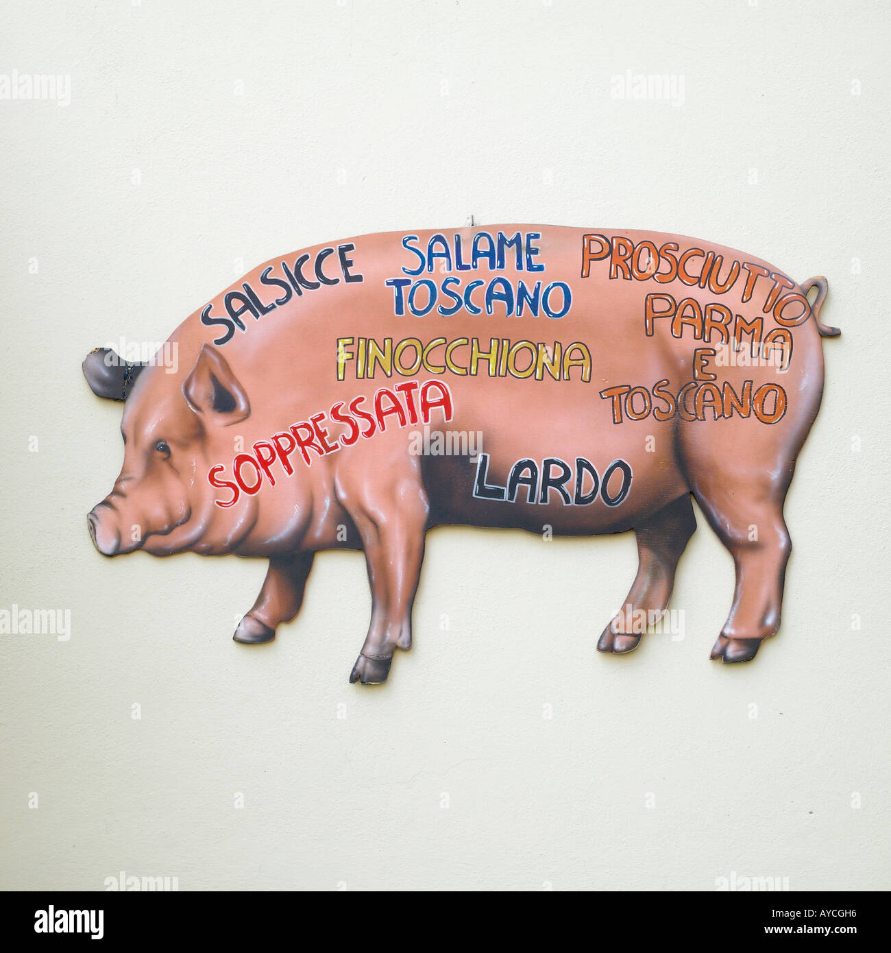 Tableau montrant les morceaux de viande sur un cochon Photo Stock - Alamy
