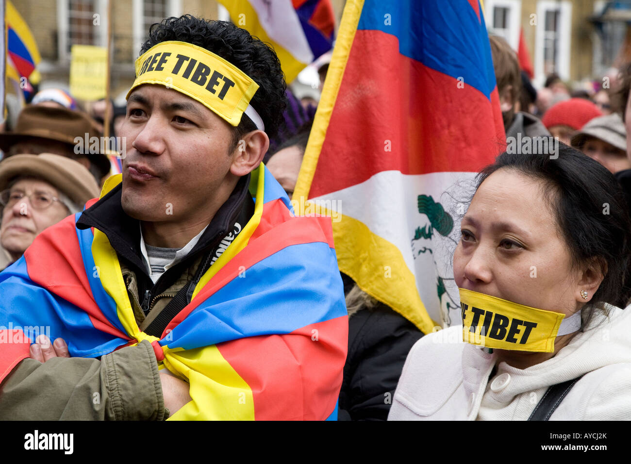 Les manifestants tibétains au Tibet libre Europe Royaume-Uni Londres Demo Banque D'Images