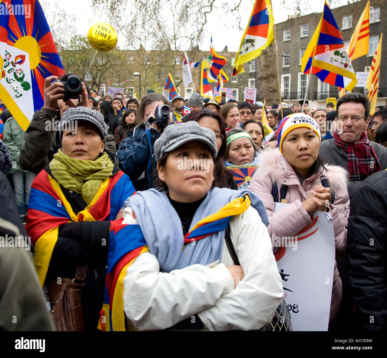 Tibet libre manif contre l'Europe Royaume-uni Londres Jeux olympiques Chinois Banque D'Images