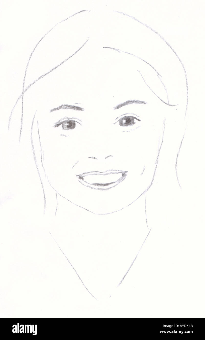 Portrait au fusain de happy young woman smiling faite par Dirk c. Mallinckrodt Banque D'Images