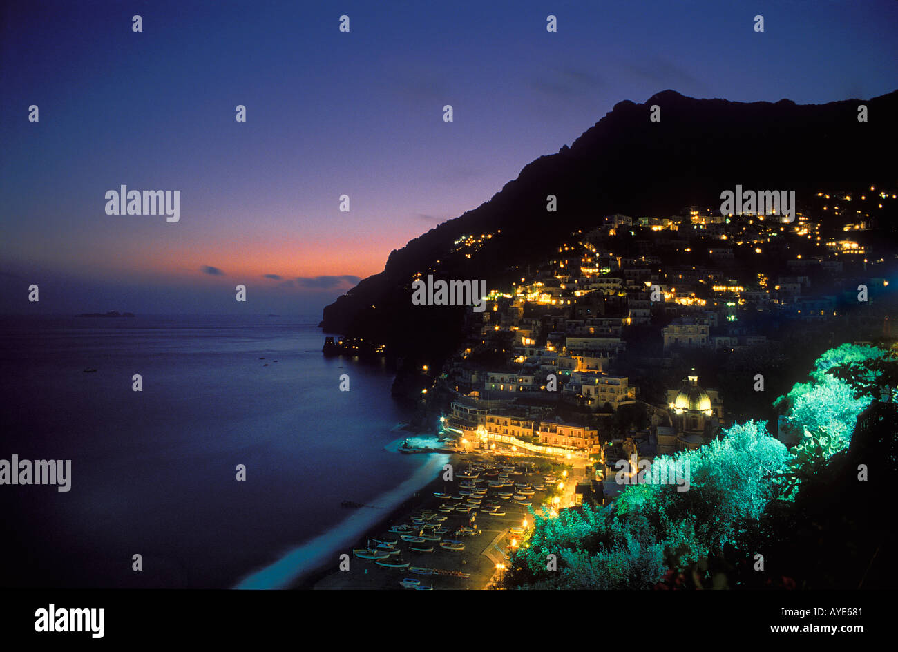 Nuit à Positano Amalfi Coast Italie Banque D'Images