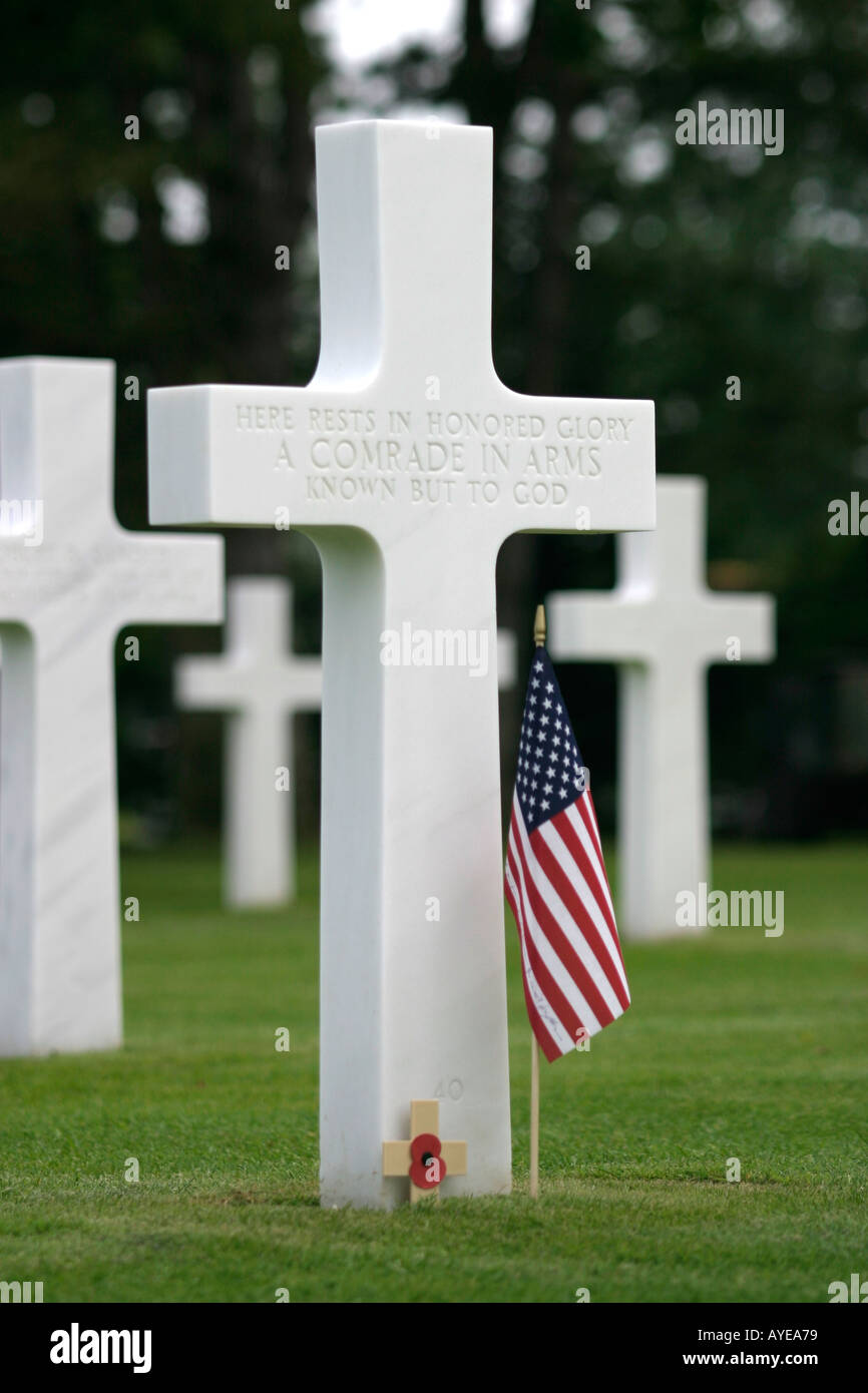 Cimetière Américain WW2 à Coleville sur Mer Omaha Beach Normandie France Banque D'Images