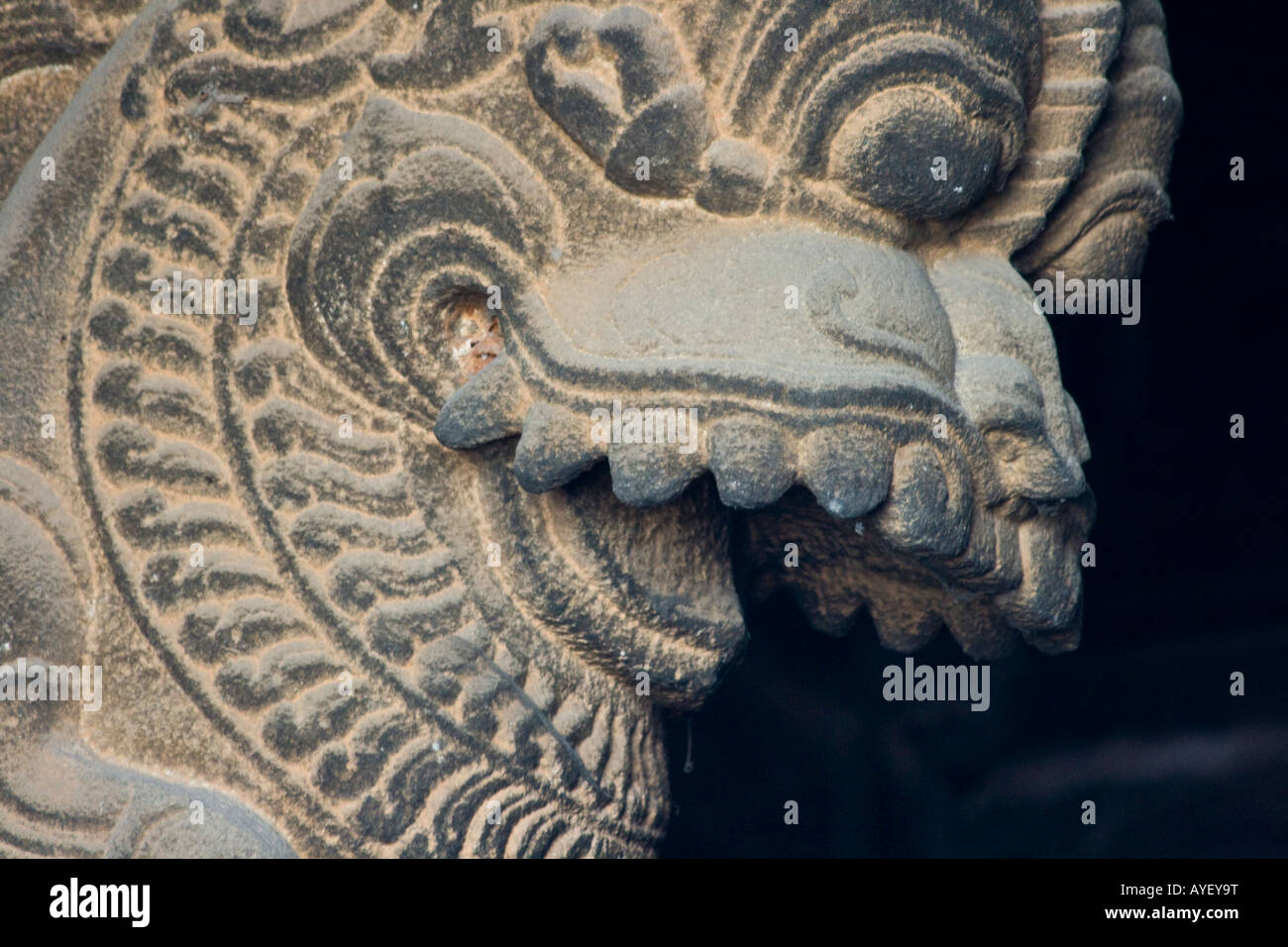 Détail de la sculpture sur pierre dans un temple hindou de l'Inde du Sud à Kanyakumari Banque D'Images