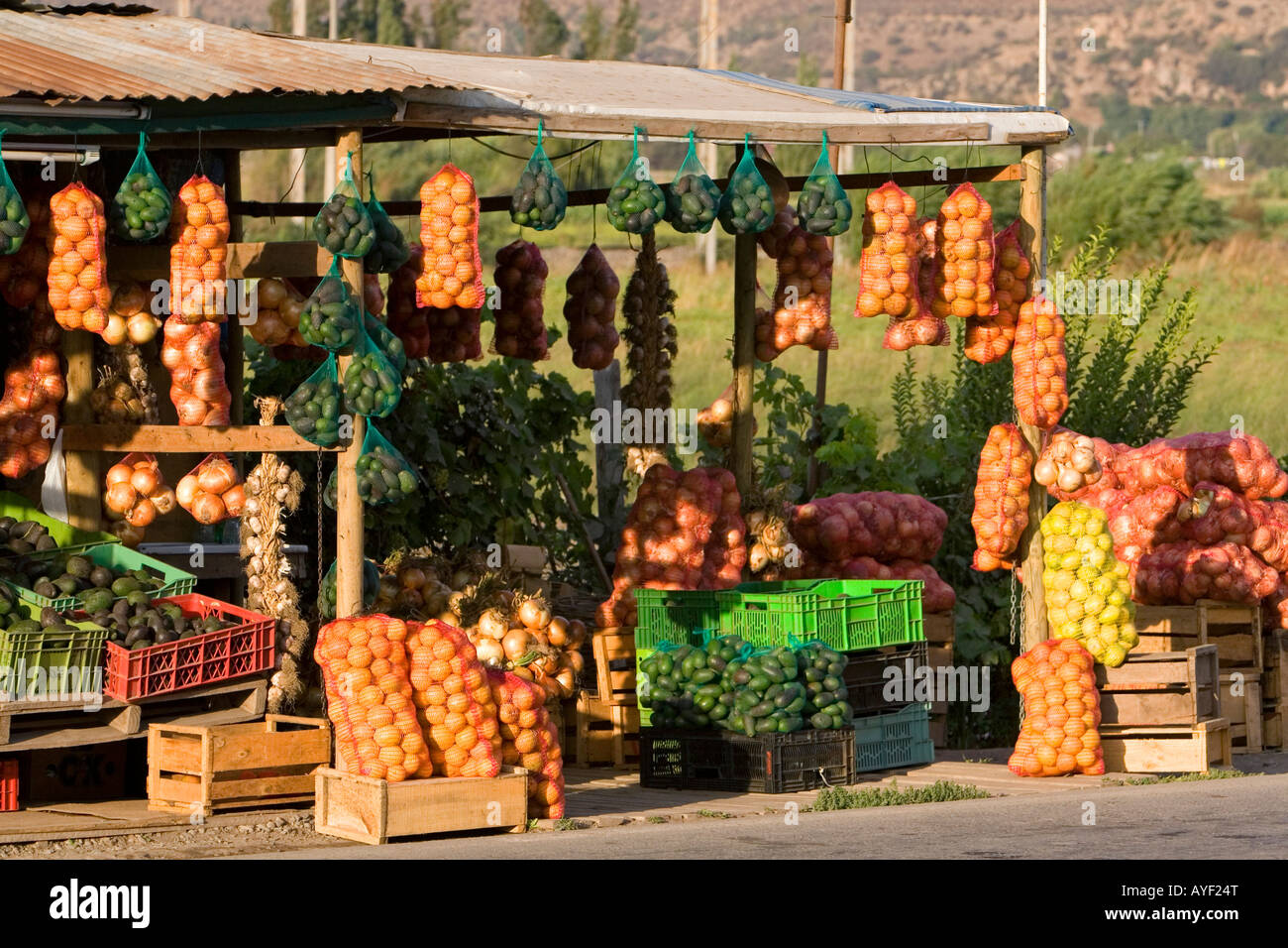 Stand de fruits en bordure de route près de Valparaiso au Chili Banque D'Images