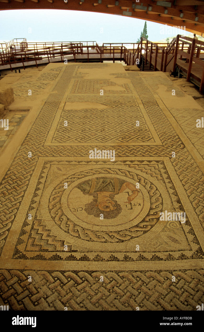 Sol de mosaïque à Ancient Kourion, Chypre Banque D'Images