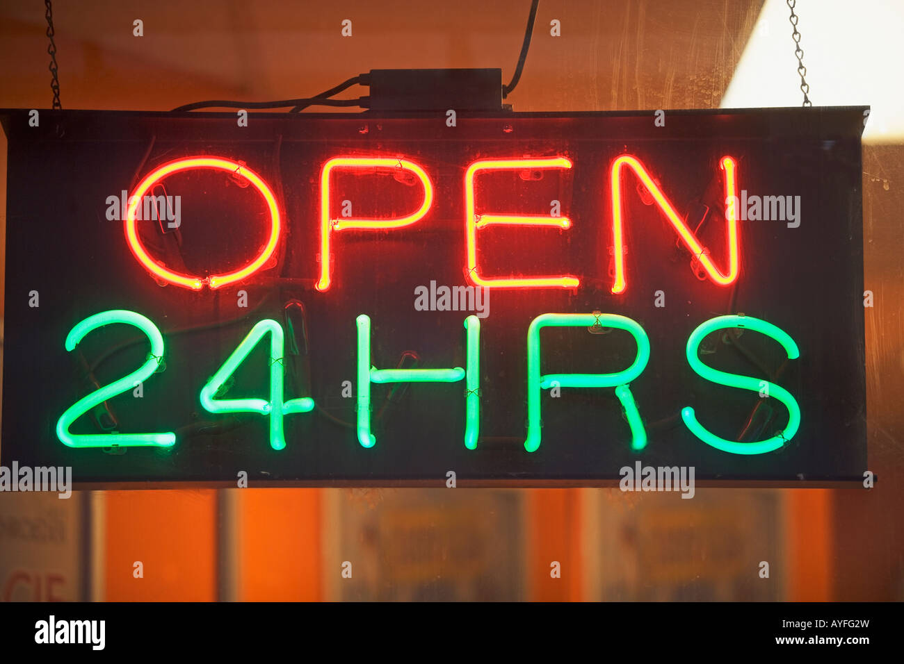 Ouvert 24 heures sign Banque D'Images