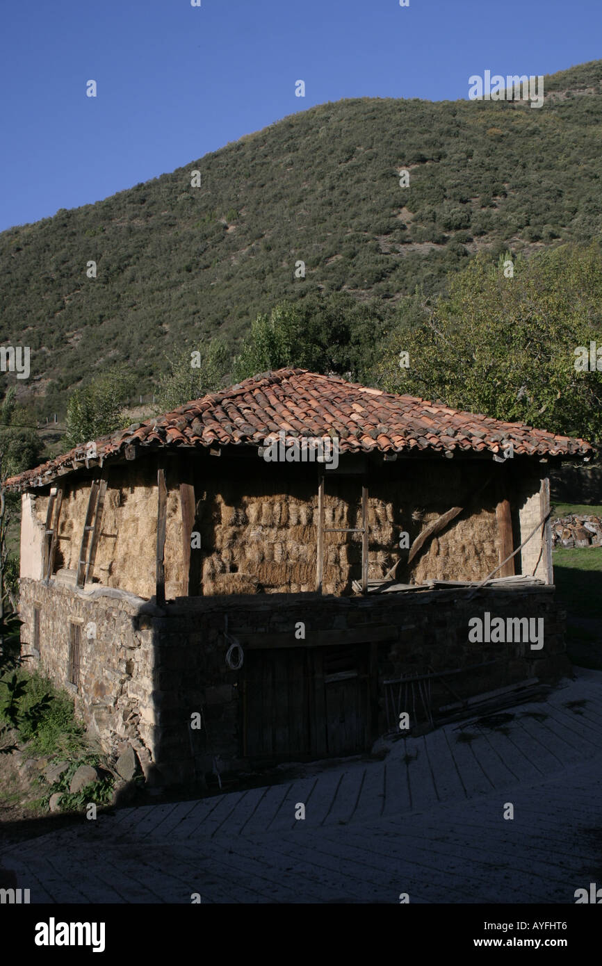 Une grange sur le terrain dans la cordillère Cantabrique, Espagne Banque D'Images