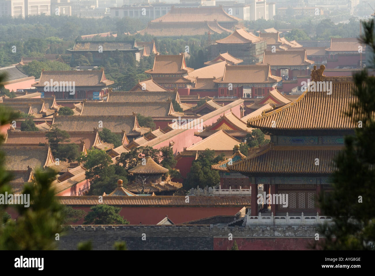 Vue aérienne de la Cité Interdite vue depuis une colline dans le parc Jingshan Beijing Chine Banque D'Images