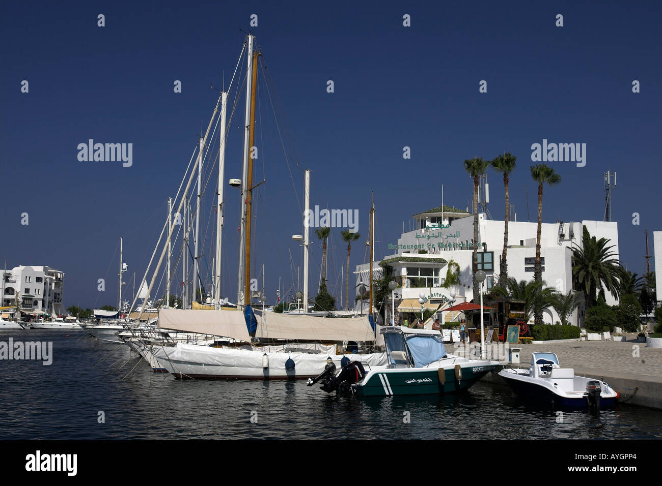 Yachts amarrés Marina Kantaoui Tunisie Banque D'Images