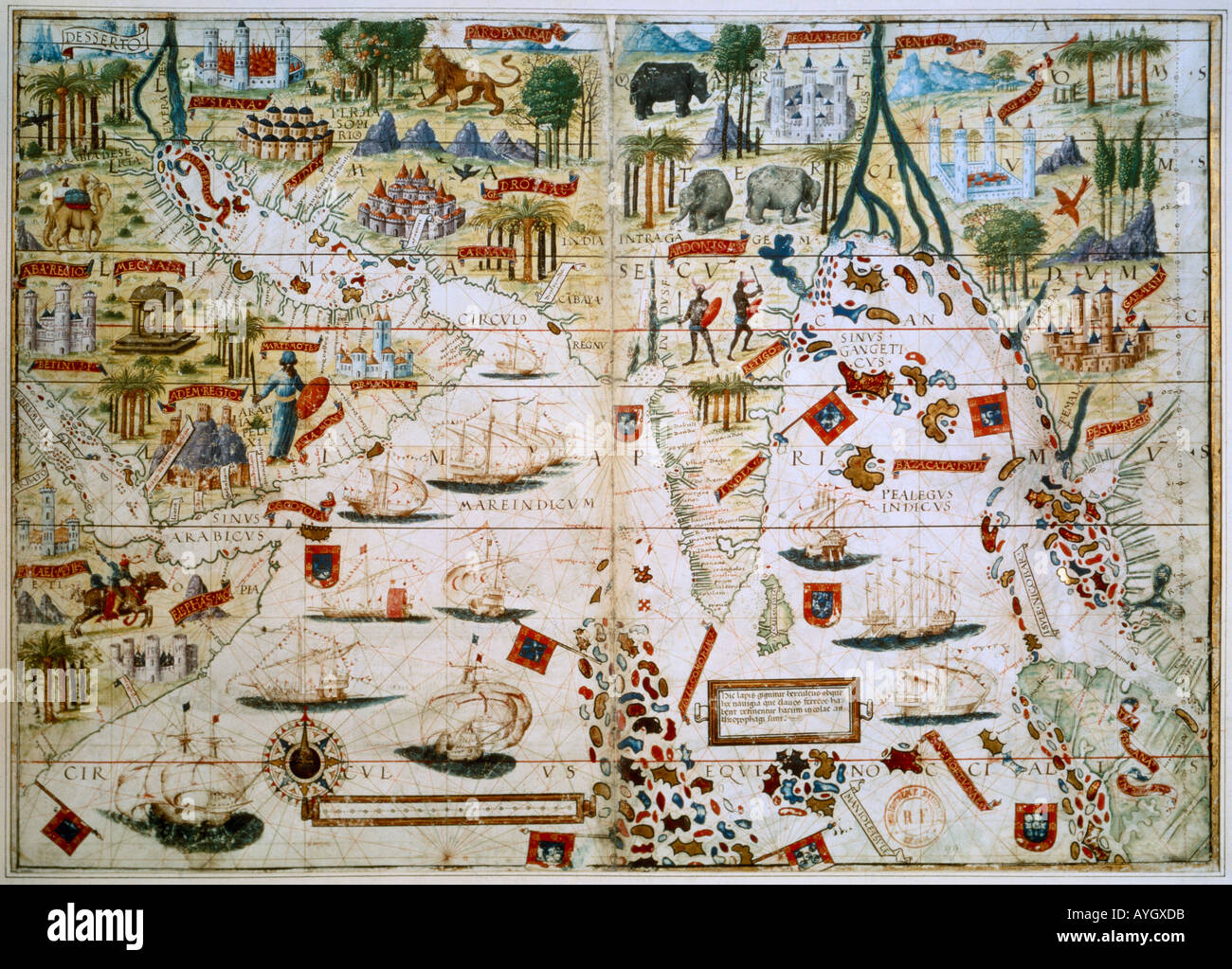 Ancienne carte montrant les routes commerciales Banque D'Images