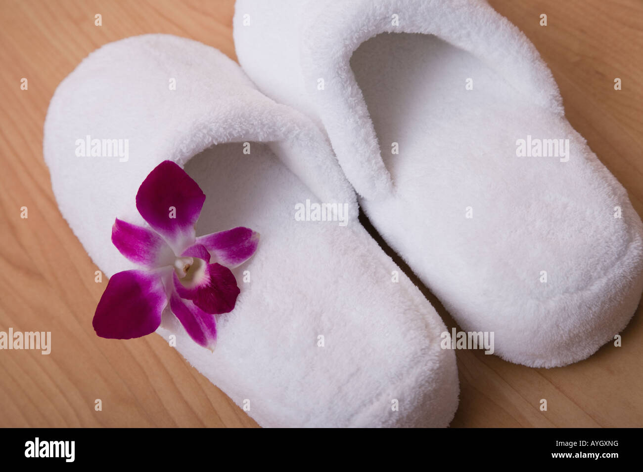 Paire de chaussons avec une fleur Banque D'Images