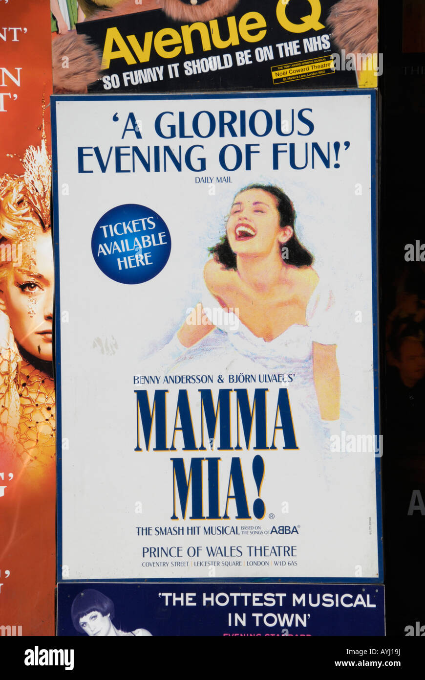 Affiche publicitaire de la comédie musicale Mamma Mia à Londres, Angleterre Banque D'Images