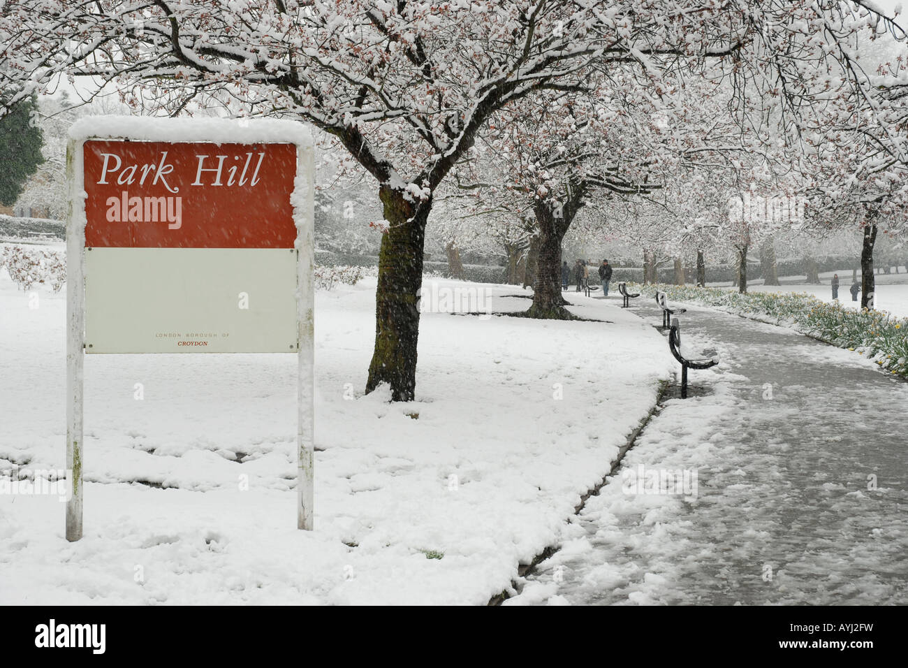 La neige a couvert Park Hill, Croydon, Surrey, UK Banque D'Images