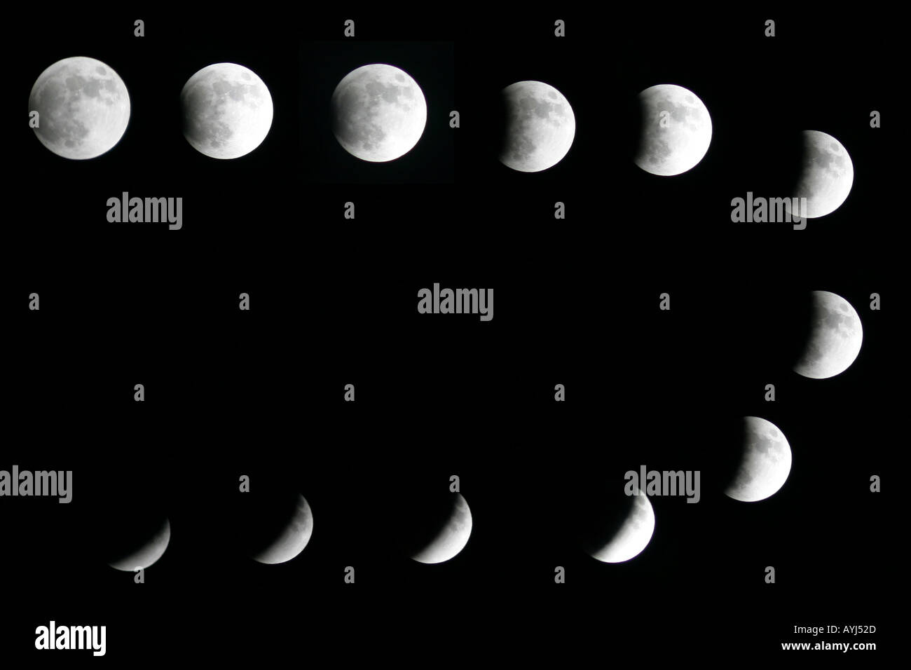 Séquence de lune images prises pendant une éclipse lunaire sur La Palma Banque D'Images