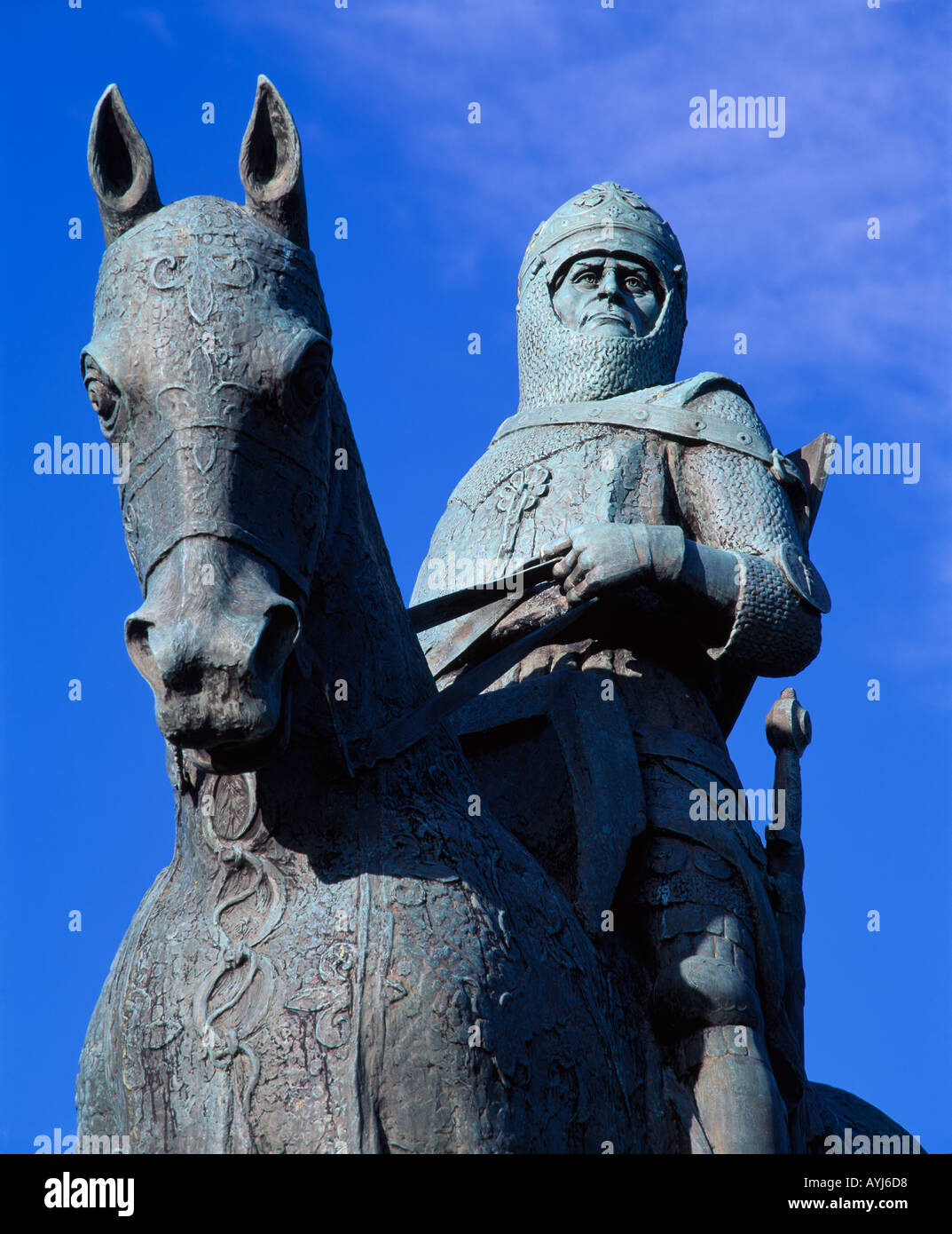 L'Écosse, Stirling, Bannockburn. Statue du roi Robert the Bruce au Borestone Banque D'Images